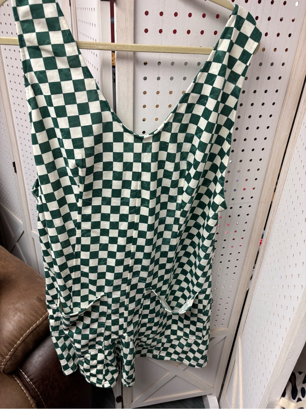 Women’s Green and White Checkerboard One-Piece